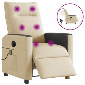 vidaXL Fauteuil inclinable de massage électrique crème tissu
