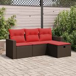 vidaXL Salon de jardin 4 Pièces avec coussins marron résine tressée