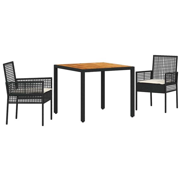vidaXL Ensemble de jardin 3 pièces avec coussins en poly rattan noirs.