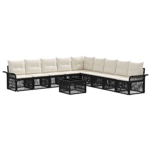 vidaXL Ensemble de canapé de jardin 10 Pièces Noir polyrotin