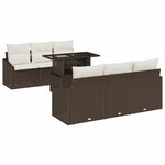 vidaXL Set de canapés de jardin 7 pièces avec coussins Marron en poly rattan.