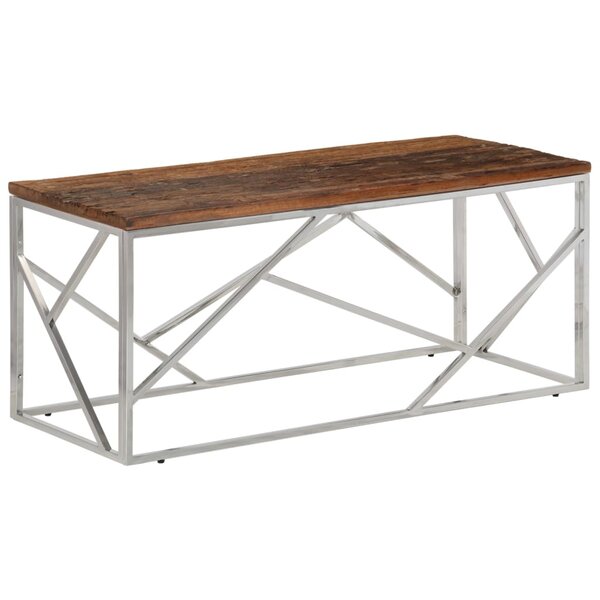 vidaXL Table basse argenté inox et bois de mélèze massif