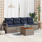 vidaXL Ensemble de canapé de jardin avec coussin 5 Pièces Gris Poly rotin