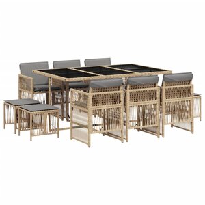 vidaXL Ensemble à manger de jardin et coussins 11 Pièces mélange beige