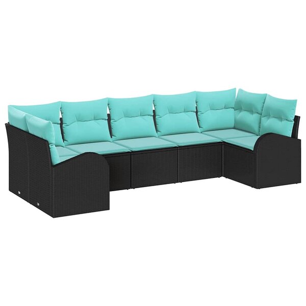 vidaXL Ensemble de canapé de jardin 7 Pièces Noir et turquoise polyrotin