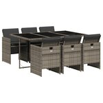 vidaXL Ensemble à manger de jardin et coussins 7 Pièces gris rotin