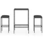 vidaXL Ensemble de bar de jardin 3 Pièces et coussins Résine tressée Gris
