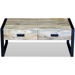 vidaXL Table basse avec 2 tiroirs Bois de manguier massif 100x60x40 cm