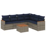 vidaXL Salon de jardin 7 Pièces avec coussins gris résine tressée