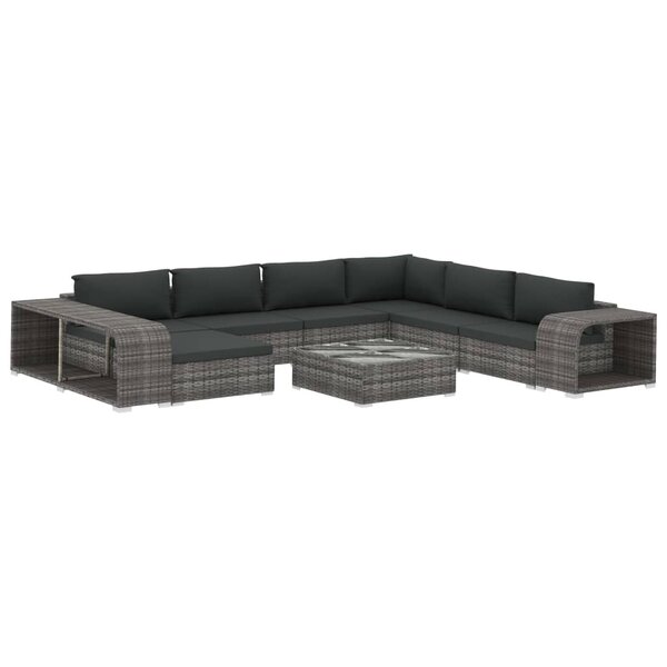 Vidaxl salon de jardin 10 pièces avec coussins résine tressée gris