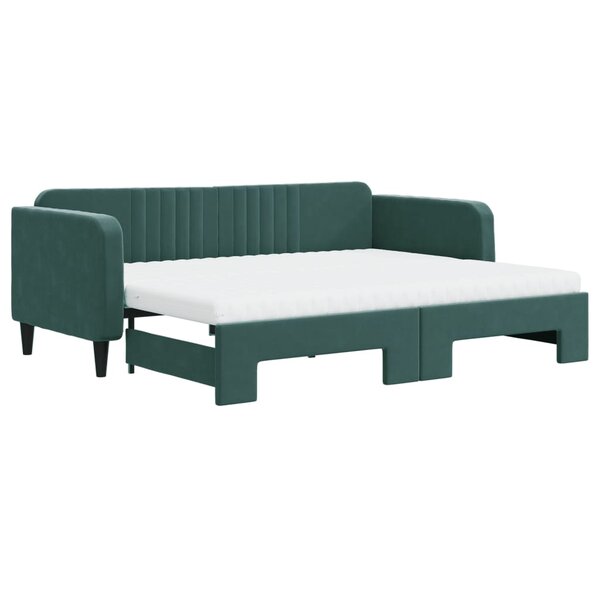 vidaXL Lit de jour avec gigogne et matelas vert foncé 90x200cm velours