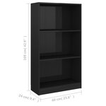 vidaXL Bibliothèque 3 niveaux Noir brillant 60x24x109 cm Bois