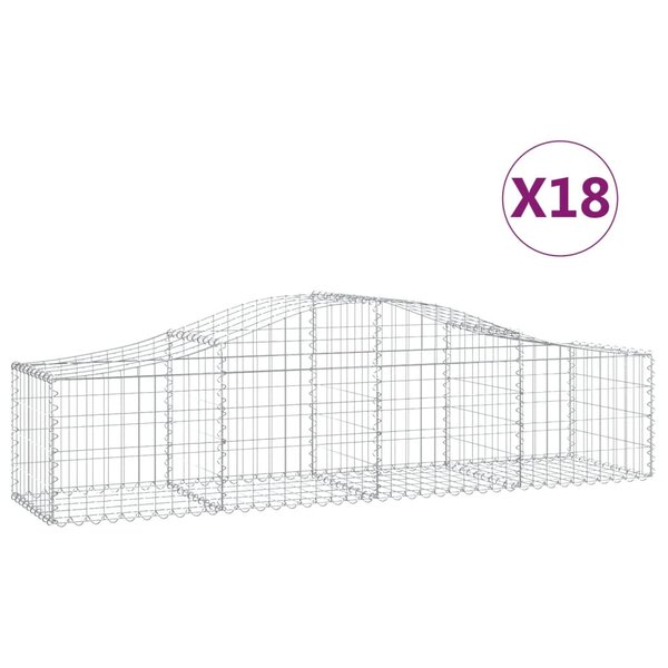 vidaXL Paniers à gabions arqués 18 Pièces 200x50x40/60 cm fer galvanisé