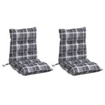 vidaXL Coussins de chaise à dossier bas lot de 2 motif carreaux gris