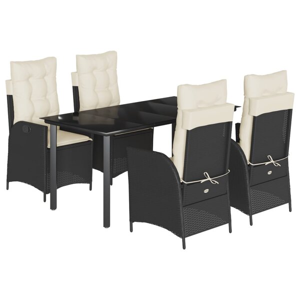 vidaXL Ensemble à manger de jardin coussins 5Pièces Noir Résine tressée