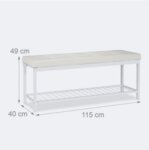 Banc banquette range chaussures ouvert synthétique support grillage métal 115 cm blanc 13_0000367