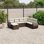 vidaXL Salon de jardin avec coussins 7 Pièces marron résine tressée