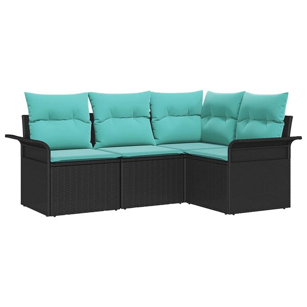 vidaXL Ensemble de canapé de jardin avec coussin Noir polyrotin