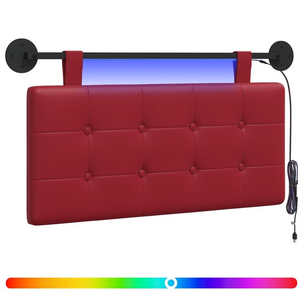 vidaXL Tête de lit suspendue Avec lumière LED Bordeaux Simili cuir