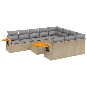 vidaXL Salon de jardin 11 Pièces avec coussins beige résine tressée