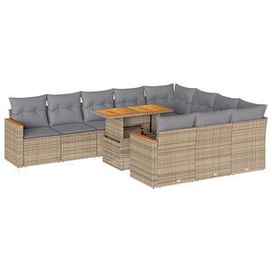 vidaXL Salon de jardin 11Pièces avec coussins beige résine tressée acacia