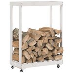 vidaXL Porte-bûches avec roulettes blanc 76 5x40x108cm bois massif pin