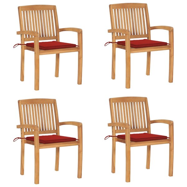 vidaXL Chaises de jardin empilables avec coussins lot de 4 Teck solide
