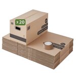 Pack and Move - Lot 20 cartons déménagement stockage standard - 60 x 30 x 30 cm - Poignées renforcées - 1 adhésif offert