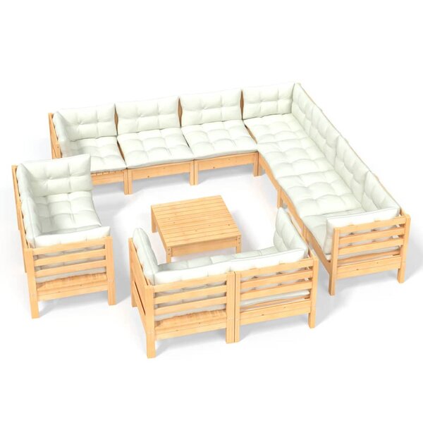 vidaXL Salon de jardin 12 Pièces avec coussins crème Bois de pin massif
