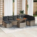 vidaXL Ensemble de canapé de jardin avec coussin 9 Pièces Gris Poly rotin
