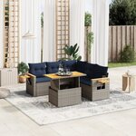 vidaXL Salon de jardin 6 Pièces avec coussins gris résine tressée