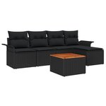vidaXL Ensemble de canapé de jardin 6 pièces avec coussins en poly rotin noir et acacia