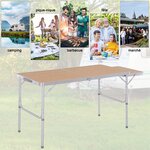 Table pliante table de camping table de jardin avec rallonge hauteur réglable aluminium MDF imitation bambou