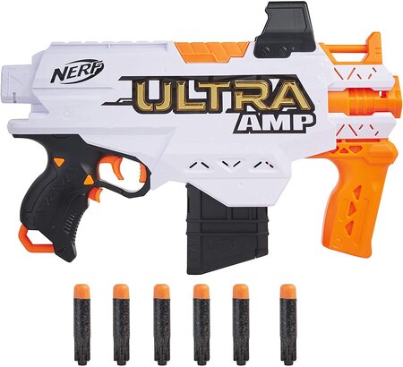 Pistolet blaster motorisé compatible Uniquement avec fléchettes Ultra blanc noir orange