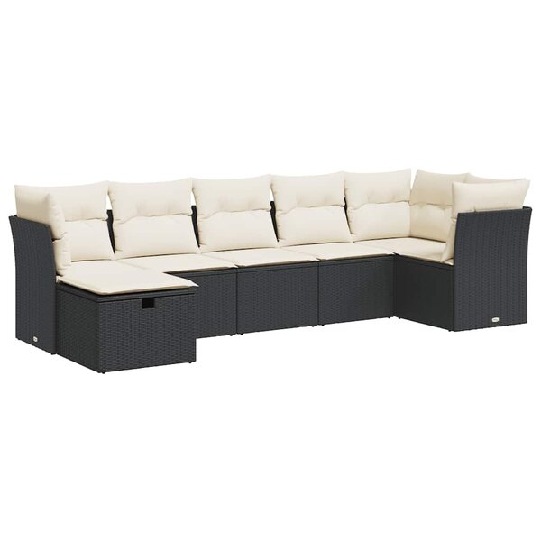vidaXL Salon de jardin 7 Pièces avec coussins noir résine tressée