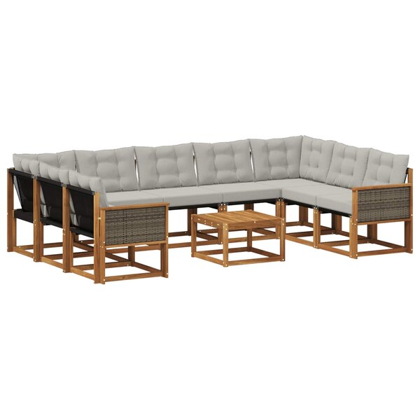 vidaXL Ensemble de canapés d'extérieur 10 pc Naturel et Gris clair