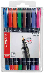 Pochette de 8 Feutres pour Transparent OHPen Permanent Pte fine STABILO