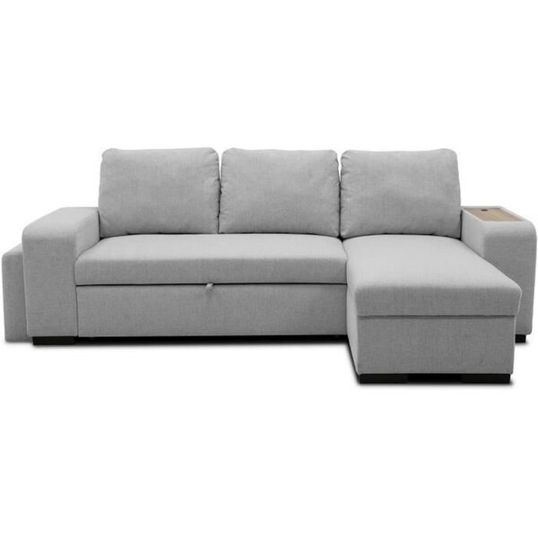 Canapé d'angle convertible réversible VALDO 3-4 places - Souris - Tablette avec USB - Coffre + Pouf - 247 x 143 x 86 cm
