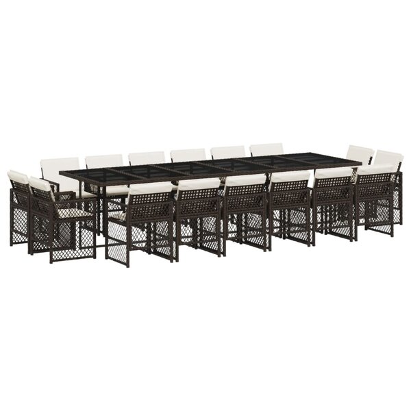 vidaXL Ensemble à manger de jardin et coussins 17 Pièces marron rotin