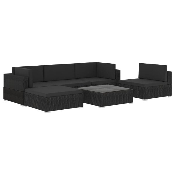 vidaXL Salon de jardin 6 Pièces avec coussins Résine tressée Noir