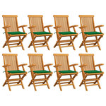 vidaXL Chaises de jardin avec coussins vert lot de 8 Bois teck massif
