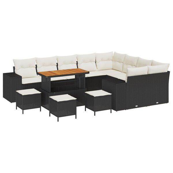 Canapés de Jardin 13 Pièces avec Coussins Rattan Poly Noir Acacia