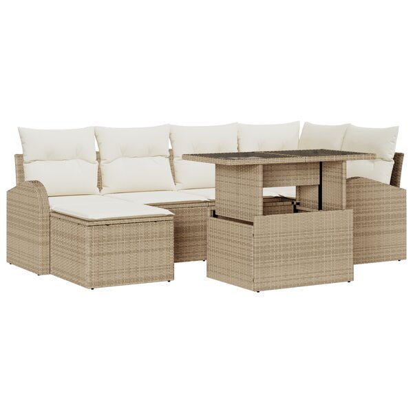 vidaXL Ensemble de canapé de jardin 7 pièces avec des coussins beiges en poly rotin