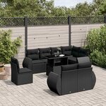 vidaXL Salon de jardin 9 Pièces avec coussins noir résine tressée