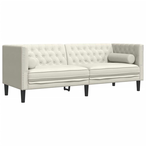 vidaXL Canapé Chesterfield avec traversins 3 places crème velours