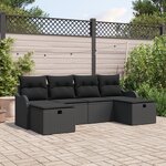 Canapé de jardin 6 pièces avec coussins en rotin poly noir