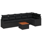 vidaXL Canapé de Jardin de 7 Pièces avec Coussins en Rattan Noir et Acacia