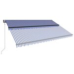 vidaXL Auvent avec capteur de vent et LED 500x300 cm Bleu et blanc
