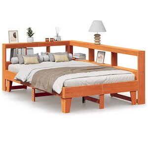 vidaXL Lit bibliothèque sans matelas cire marron 135x190 cm pin massif