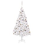 vidaXL Arbre de Noël artificiel pré-éclairé et boules blanc 210 cm PVC